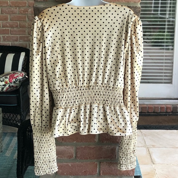 LULU’S Chic Upgrade Cream Black Polka Dot Velvet VNeck Smocked Hem Sleeves XL - Picture 3 of 10